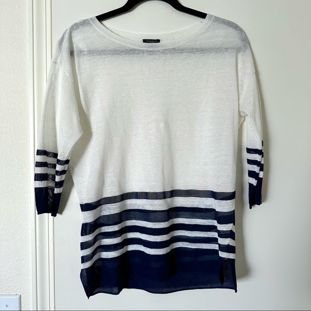 Ann Taylor White and Navy Stripe Sweater